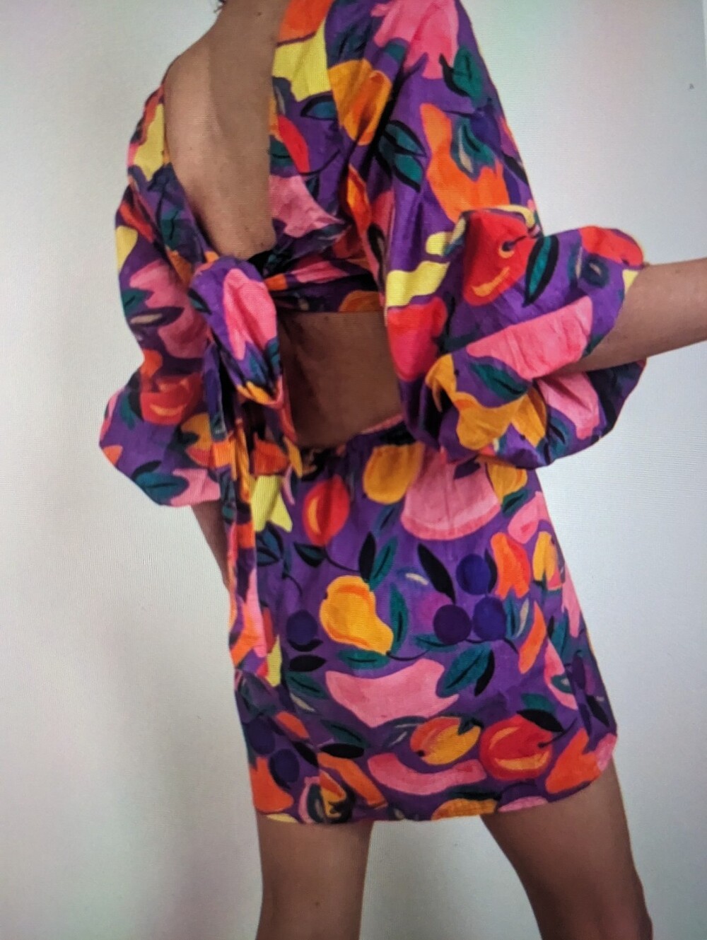 🆕 FARM Rio Purple Cutout Puff-Sleeve Mini Dress - Picture 2 of 11